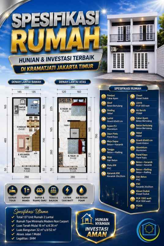 dijual rumah cluster di kramat jati jakarta timur