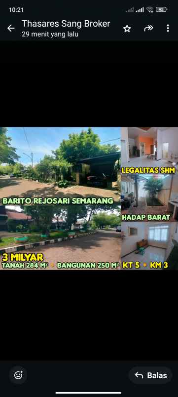 dijual rumah di barito rejosari semarang