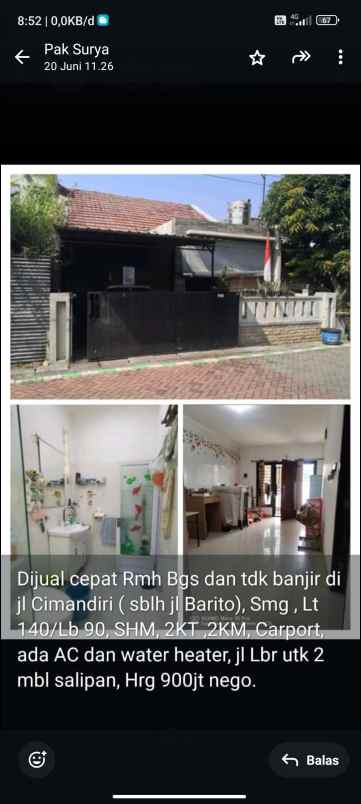 dijual rumah di jl cimandiri barito semarang