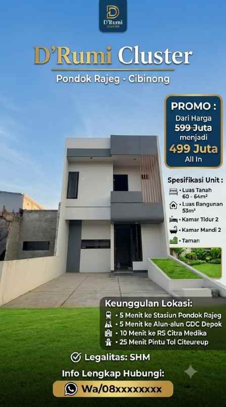 dijual rumah pondok rajeg cibinong