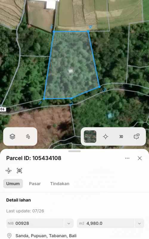 dijual tanah desa sanda kec pupuan kab
