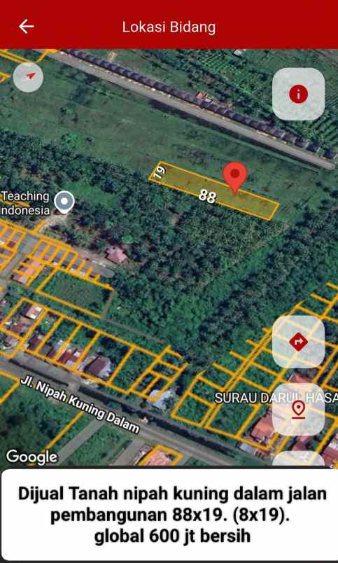dijual tanah jalan nipah kuning dalam