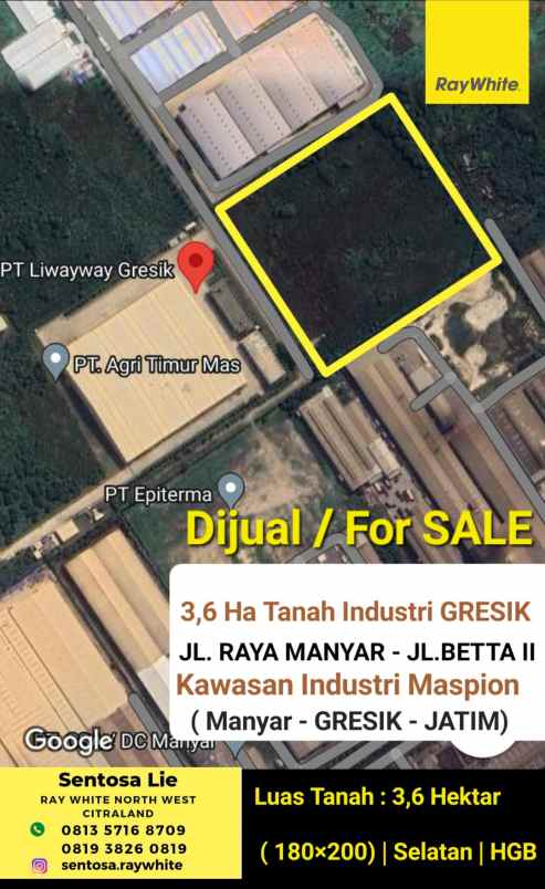 dijual tanah jalan raya manyar beta