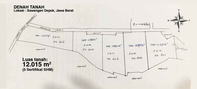 dijual tanah seluas 12 015 m2 sawangan depok