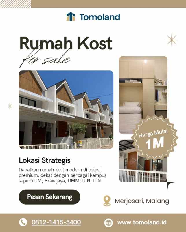 rumah kost malang dekat ub harga terjangkau 1m 8 kamar
