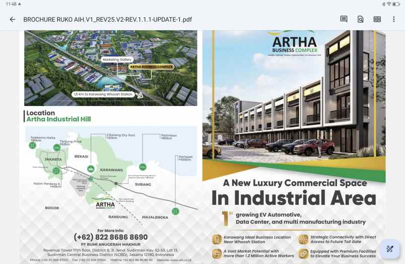 dijual ruko gudang kantor artha industrial hill