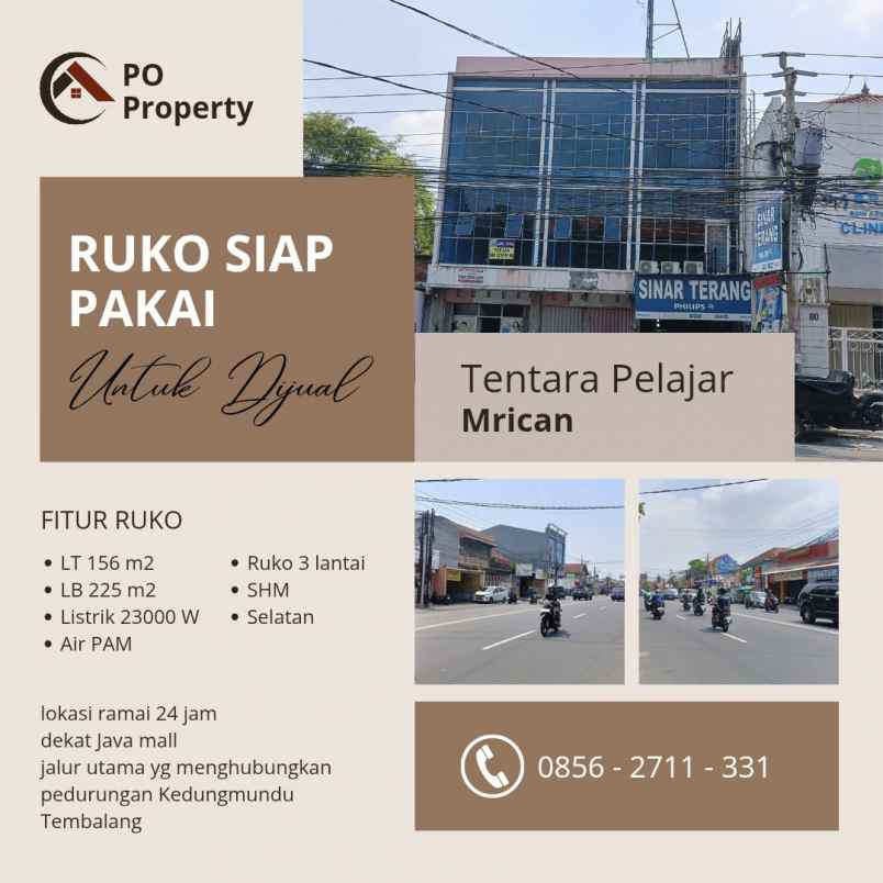 dijual ruko gudang kantor tentara pelajar