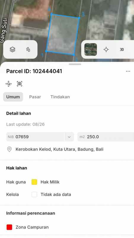 dijual tanah 250