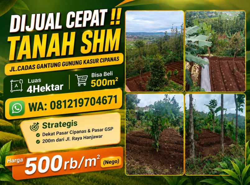 dijual tanah jl cadas gantung gunung