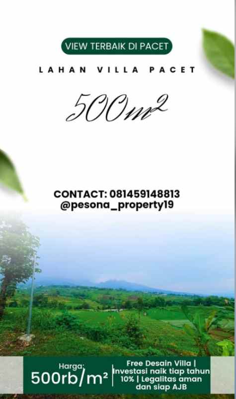 lahan besar villa pacet kawasan wisata air panas