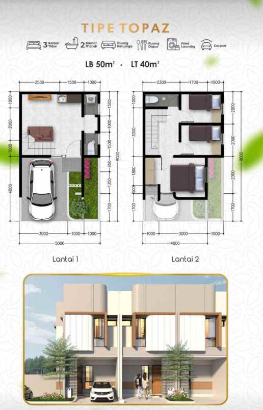 rumah 2 lantai dekat tol limo 495 jt an