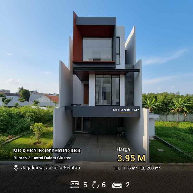 rumah modern kontemporer dalam cluster