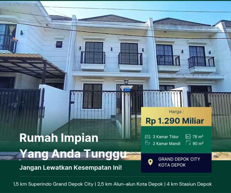 rumah siap huni area grand depok city dekat margonda