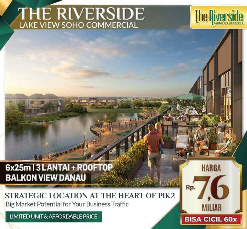 soho komersial 3 lantai view danau di pik 2