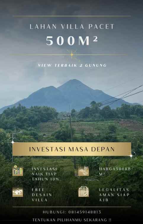 tanah murah pacet rumah mewah dengan free desain villa