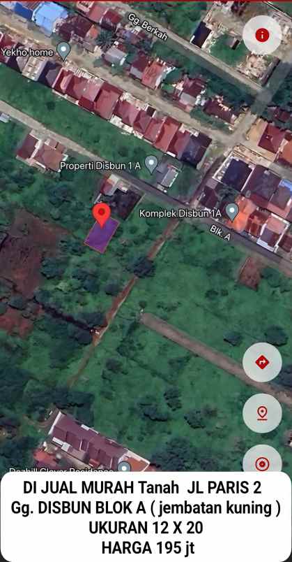 tanah paris 2 disbun 1 12x20 harga 194 jt