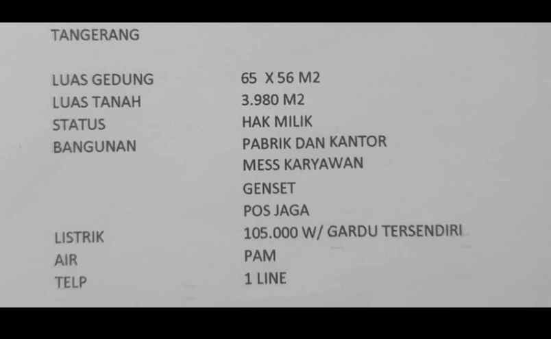 dijual gudang tangerang murah