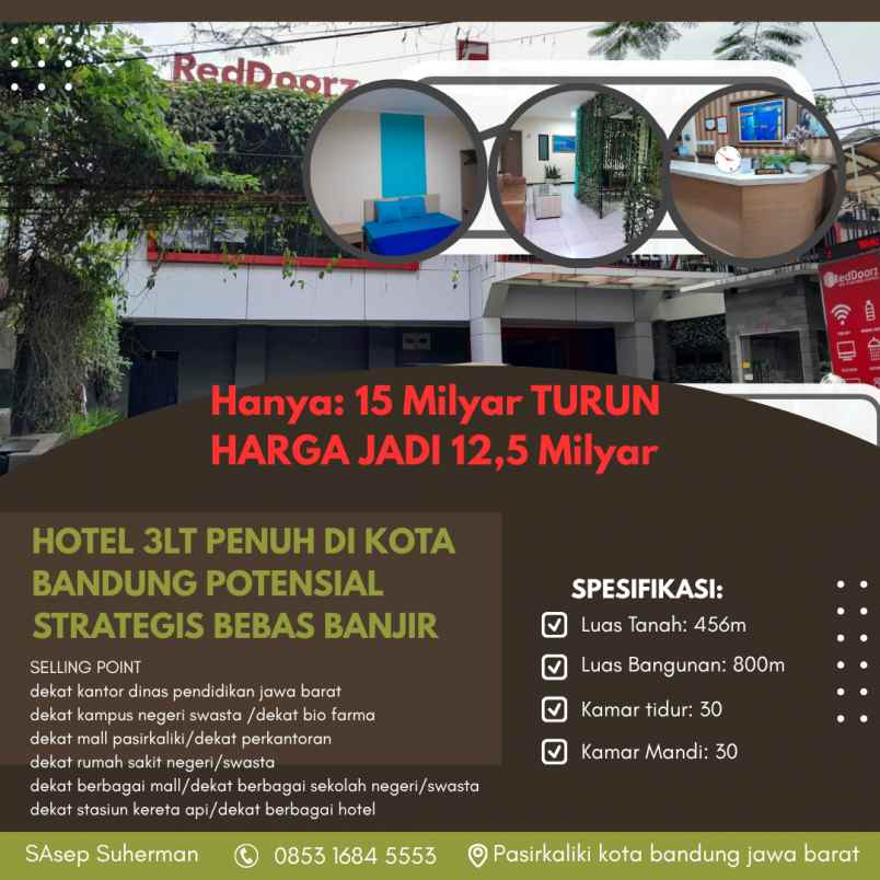 dijual hotel pasirkaliki kota bandung