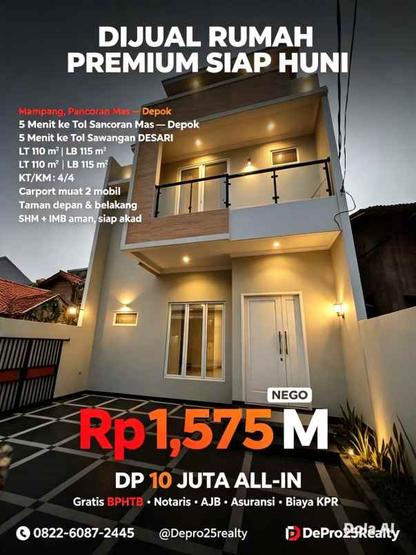 dijual rumah mampzng pancoran mas depok