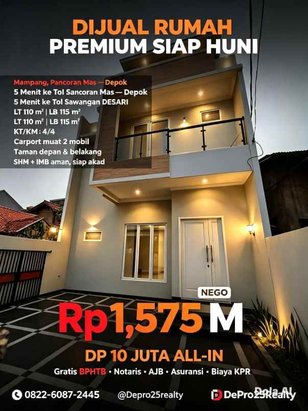 dijual rumah mampzng pancoran mas depok