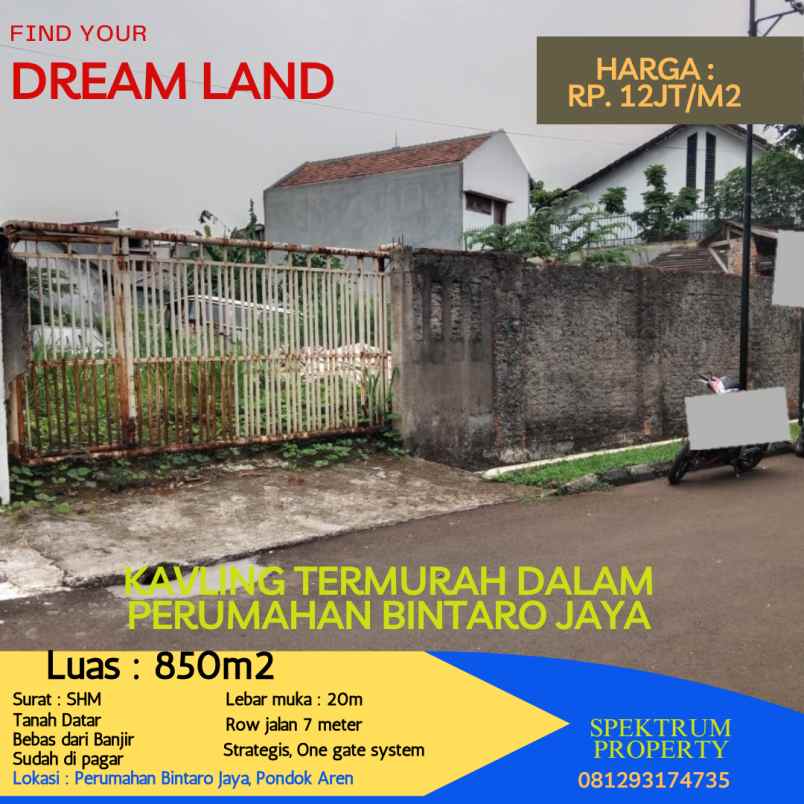 dijual tanah bintaro jaya pondok aren