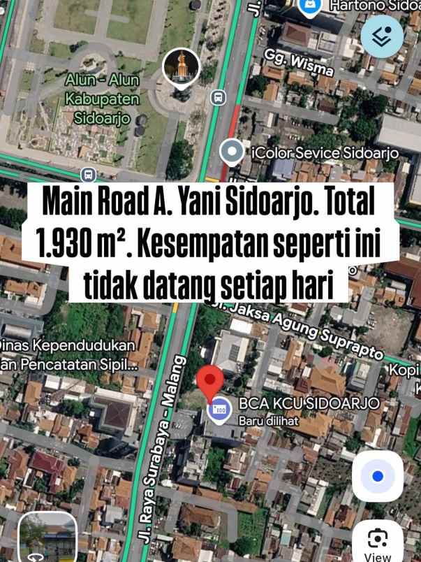 dijual tanah jalan ahmad yani sidoarjo