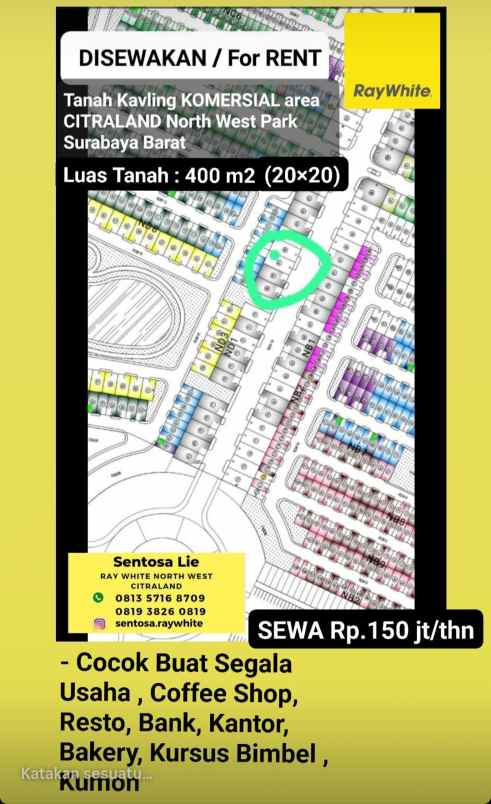 disewakan tanah jalan north west park