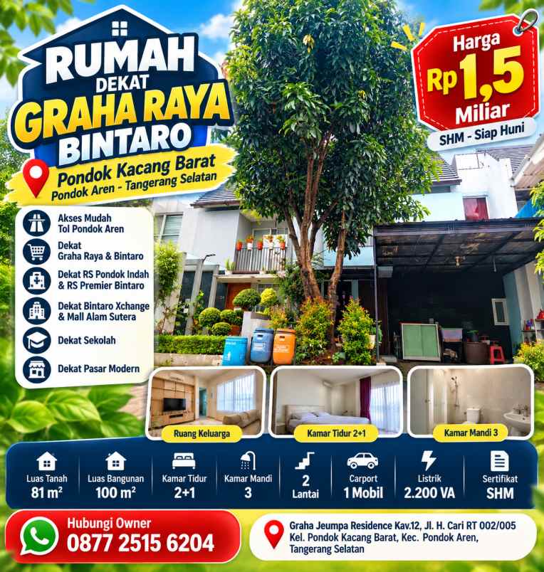 rumah dekat graha raya bintaro pondok aren shm