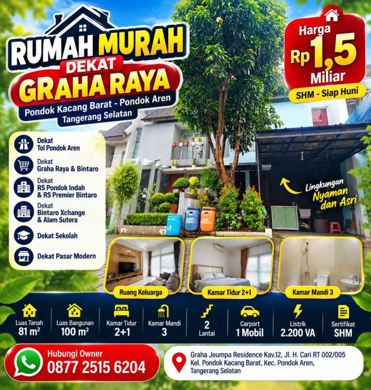rumah murah dekat graha raya bintaro shm lt 81 m