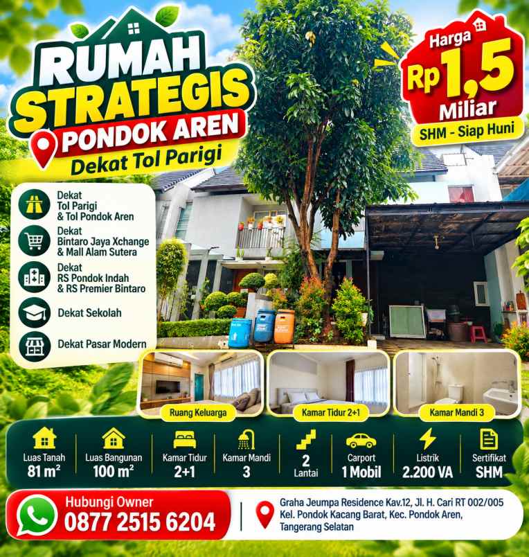 rumah strategis pondok aren dekat tol parigi shm
