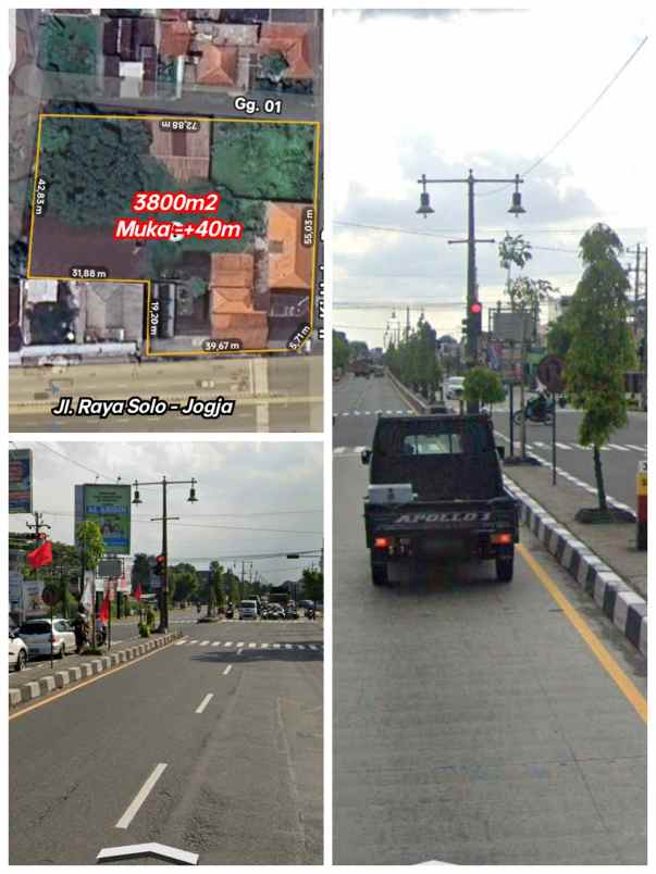 tanah 3800m2 jl raya solo jogja 4jt m2 klaten kota