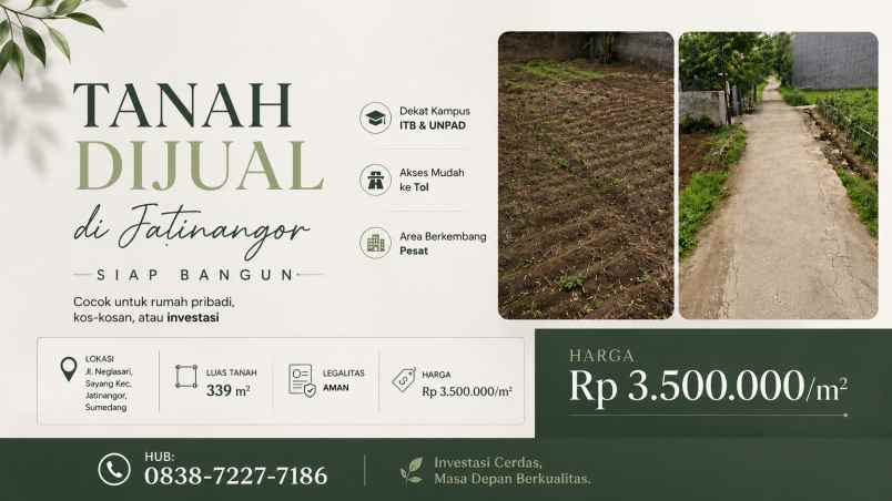 dijual tanah jl neglasari sayang kec