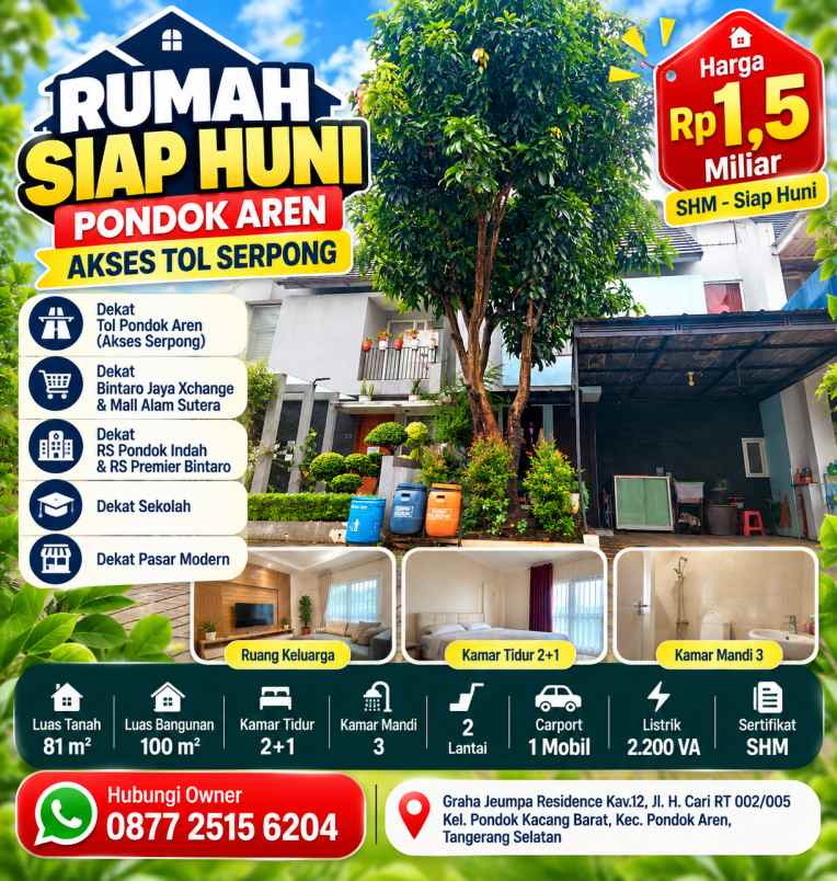 rumah siap huni pondok aren akses tol serpong shm