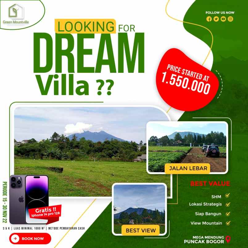 tanah kavling villa shm green mountville puncak bogor