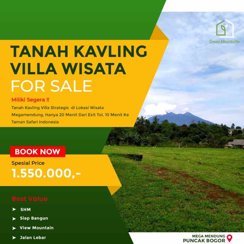 tanah kavling villa shm green mountville puncak bogor
