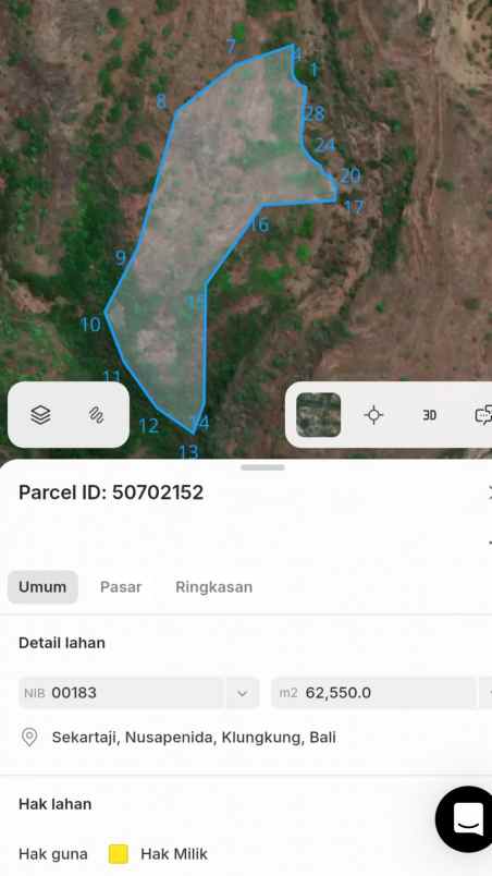 dijual 38 ha loss tebing tanglad nusa penida klungkung