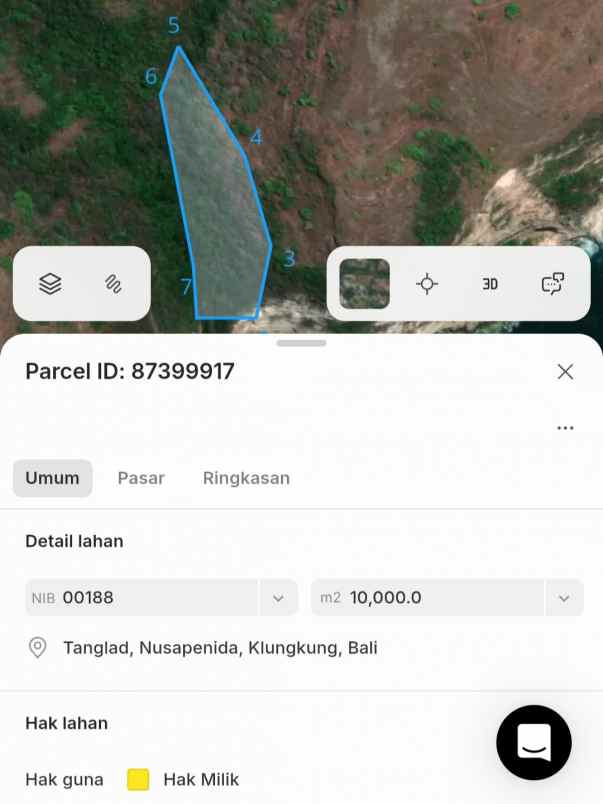 dijual 38 ha loss tebing tanglad nusa penida klungkung