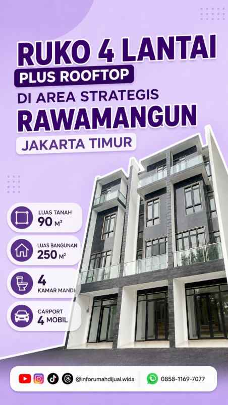 dijual ruko gudang kantor rawamangun