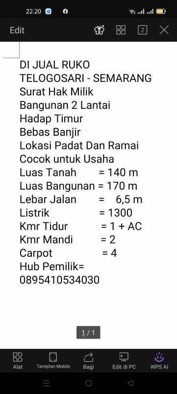 dijual ruko kota semarang