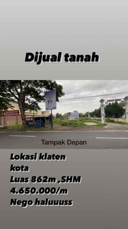 dijual tanah pekarangan kltaen kota