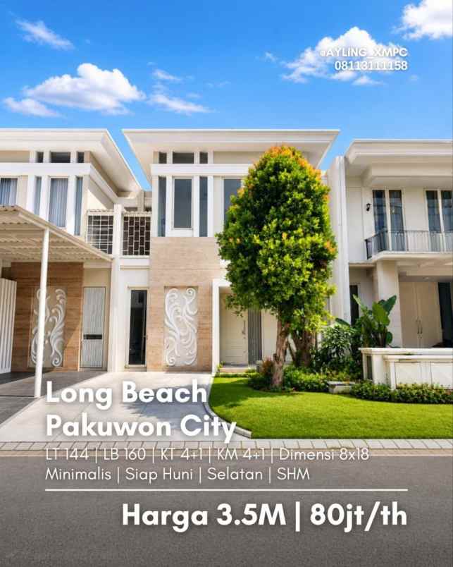 rumah long beach pakuwon city minimalis siap huni