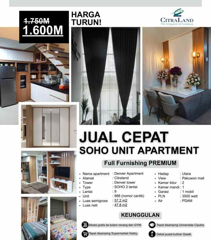 soho 2 lantai premium citraland harga turun