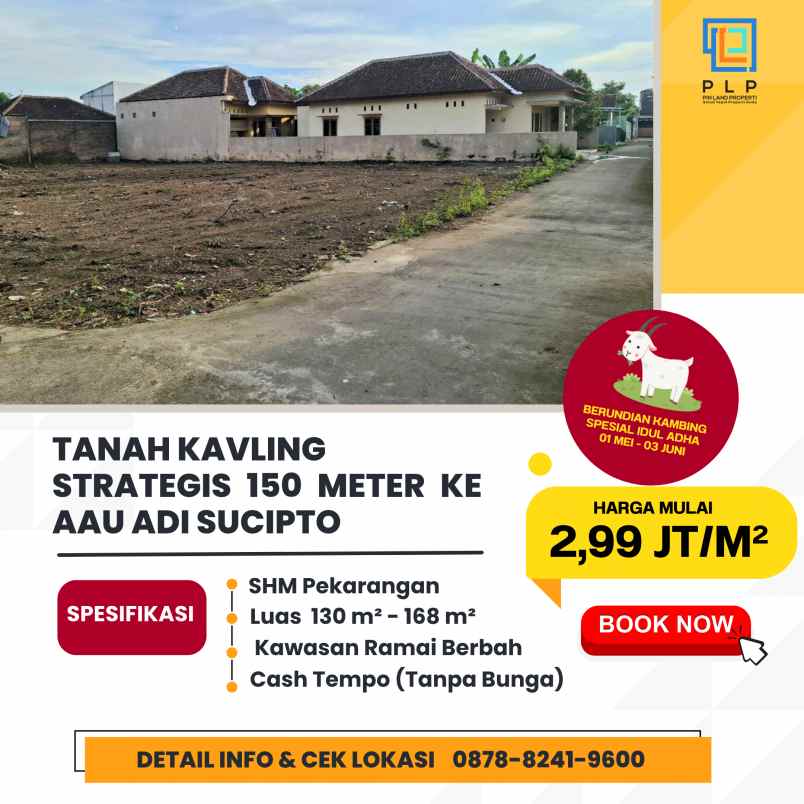 tanah 2 99 jt m hanya 150 meter dari aau adi sucipto