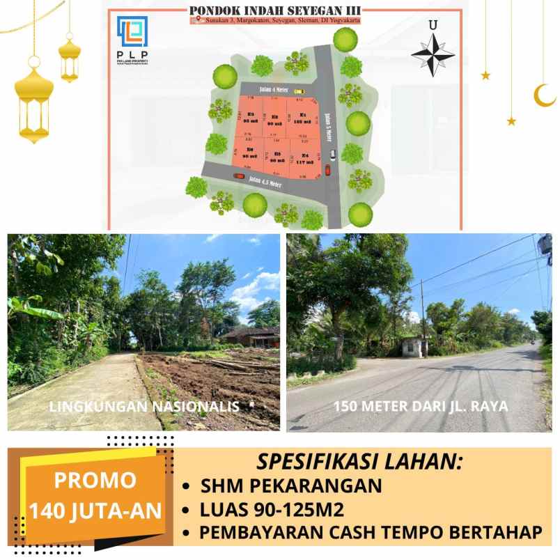 tanah di sleman barat 140 juta an saja