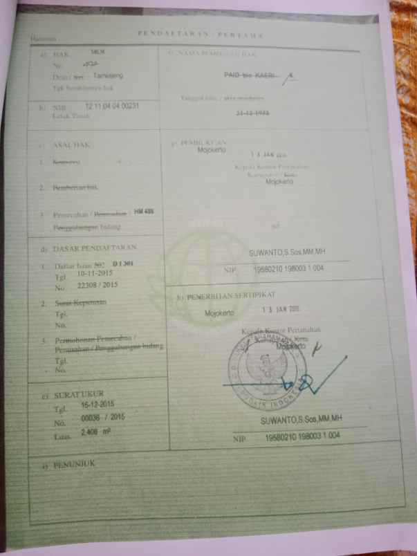 tanah pekarangan trawas depan caf suwon camp