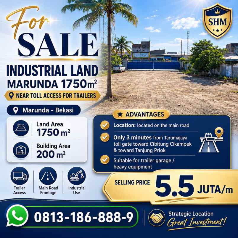 tanah shm 1750m zona industri marunda bekasi