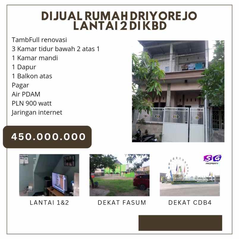 dijual rumah driyorejo shm kbd 450 jt nego alus