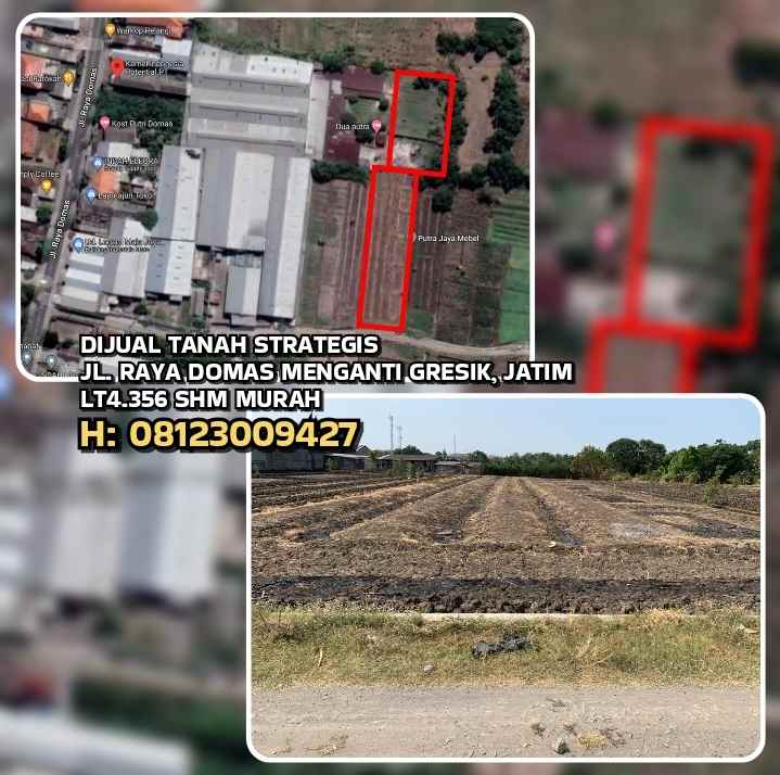 dijual tanah jl raya domas menganti gresik