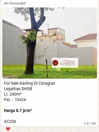 for sale kavling di citragran cibubur