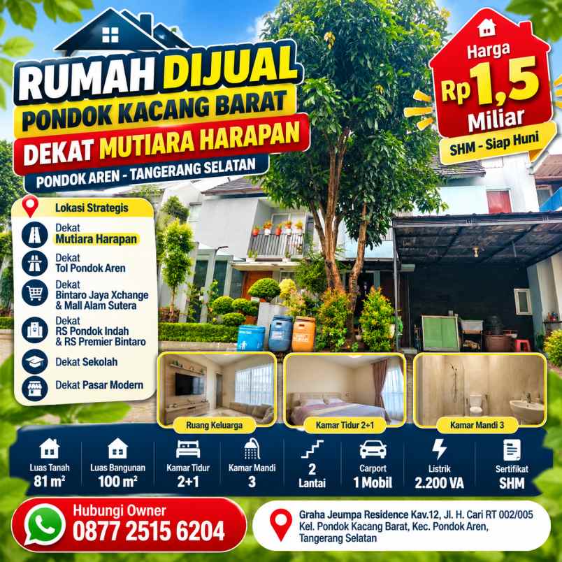 rumah dijual pondok kacang barat dekat mutiara harapan